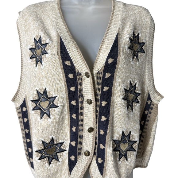 Christopher & Banks Hand Embroidered Hearts Star Sweater Vest Women’s L - Picture 1 of 8